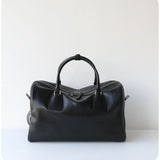 Women's Vegetable-Tanned Cowhide Leather Boston Bag | Vintage Pillow Tote | Top Handle Shoulder Crossbody Handbag in Two Sizes