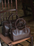 Women's Vegetable-Tanned Cowhide Leather Boston Bag | Vintage Pillow Tote | Top Handle Shoulder Crossbody Handbag in Two Sizes