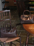 Women's Vegetable-Tanned Cowhide Leather Boston Bag | Vintage Pillow Tote | Top Handle Shoulder Crossbody Handbag in Two Sizes