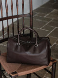 Women's Vegetable-Tanned Cowhide Leather Boston Bag | Vintage Pillow Tote | Top Handle Shoulder Crossbody Handbag in Two Sizes