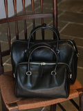 Women's Vegetable-Tanned Cowhide Leather Boston Bag | Vintage Pillow Tote | Top Handle Shoulder Crossbody Handbag in Two Sizes