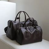Women's Vegetable-Tanned Cowhide Leather Boston Bag | Vintage Pillow Tote | Top Handle Shoulder Crossbody Handbag in Two Sizes