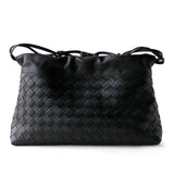 Women's Woven Lambskin Leather Cloud Bag | Drawstring Shoulder Bag with Gold Chain | Luxury Intrecciato Leather Crossbody Handbag