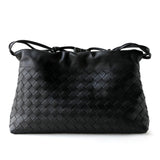 Women's Woven Lambskin Leather Cloud Bag | Drawstring Shoulder Bag with Gold Chain | Luxury Intrecciato Leather Crossbody Handbag