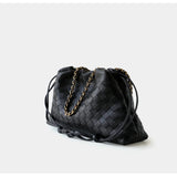Women's Woven Lambskin Leather Cloud Bag | Drawstring Shoulder Bag with Gold Chain | Luxury Intrecciato Leather Crossbody Handbag