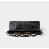 Women's Woven Lambskin Leather Cloud Bag | Drawstring Shoulder Bag with Gold Chain | Luxury Intrecciato Leather Crossbody Handbag