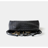 Women's Woven Lambskin Leather Cloud Bag | Drawstring Shoulder Bag with Gold Chain | Luxury Intrecciato Leather Crossbody Handbag