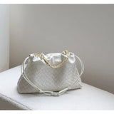 Women's Woven Lambskin Leather Cloud Bag | Drawstring Shoulder Bag with Gold Chain | Luxury Intrecciato Leather Crossbody Handbag