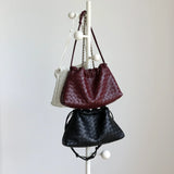 Women's Woven Lambskin Leather Cloud Bag | Drawstring Shoulder Bag with Gold Chain | Luxury Intrecciato Leather Crossbody Handbag
