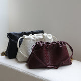 Women's Woven Lambskin Leather Cloud Bag | Drawstring Shoulder Bag with Gold Chain | Luxury Intrecciato Leather Crossbody Handbag
