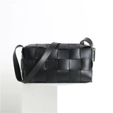 Women’s Woven Leather Boston Bag, Designer Real Genuine Leather Shoulder & Crossbody Handbag