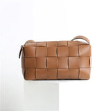 Women’s Woven Leather Boston Bag, Designer Real Genuine Leather Shoulder & Crossbody Handbag