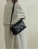 Women’s Woven Leather Boston Bag, Designer Real Genuine Leather Shoulder & Crossbody Handbag