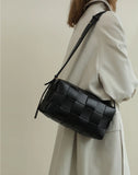 Women’s Woven Leather Boston Bag, Designer Real Genuine Leather Shoulder & Crossbody Handbag