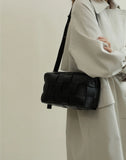 Women’s Woven Leather Boston Bag, Designer Real Genuine Leather Shoulder & Crossbody Handbag