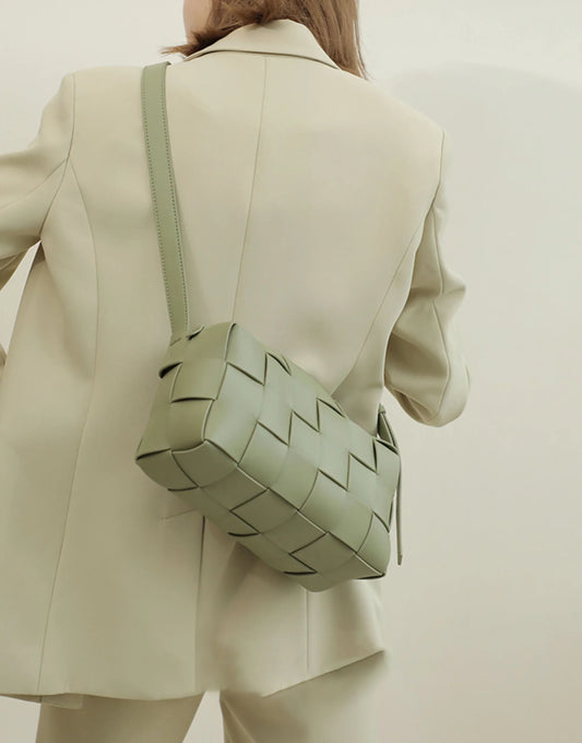 Women’s Woven Leather Boston Bag, Designer Real Genuine Leather Shoulder & Crossbody Handbag