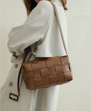Women’s Woven Leather Boston Bag, Designer Real Genuine Leather Shoulder & Crossbody Handbag