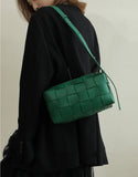 Women’s Woven Leather Boston Bag, Designer Real Genuine Leather Shoulder & Crossbody Handbag