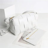 Women’s Woven Leather Boston Bag, Designer Real Genuine Leather Shoulder & Crossbody Handbag