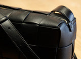 Women’s Woven Leather Boston Bag, Designer Real Genuine Leather Shoulder & Crossbody Handbag