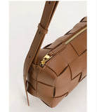 Women’s Woven Leather Boston Bag, Designer Real Genuine Leather Shoulder & Crossbody Handbag