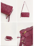 Women’s Woven Leather Boston Bag, Designer Real Genuine Leather Shoulder & Crossbody Handbag