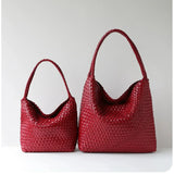 Women's Handwoven Vegan Leather Hobo Tote Bag | Intrecciato Shoulder Bag | Two Sizes | Lightweight Everyday Handbag for Women