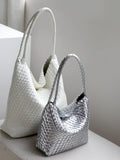 Women's Handwoven Vegan Leather Hobo Tote Bag | Intrecciato Shoulder Bag | Two Sizes | Lightweight Everyday Handbag for Women
