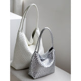 Women's Handwoven Vegan Leather Hobo Tote Bag | Intrecciato Shoulder Bag | Two Sizes | Lightweight Everyday Handbag for Women