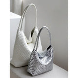 Women's Handwoven Vegan Leather Hobo Tote Bag | Intrecciato Shoulder Bag | Two Sizes | Lightweight Everyday Handbag for Women