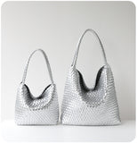 Women's Handwoven Vegan Leather Hobo Tote Bag | Intrecciato Shoulder Bag | Two Sizes | Lightweight Everyday Handbag for Women