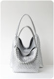 Women's Handwoven Vegan Leather Hobo Tote Bag | Intrecciato Shoulder Bag | Two Sizes | Lightweight Everyday Handbag for Women