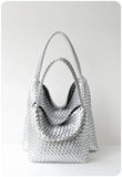 Women's Handwoven Vegan Leather Hobo Tote Bag | Intrecciato Shoulder Bag | Two Sizes | Lightweight Everyday Handbag for Women