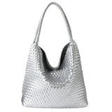 Women's Handwoven Vegan Leather Hobo Tote Bag | Intrecciato Shoulder Bag | Two Sizes | Lightweight Everyday Handbag for Women
