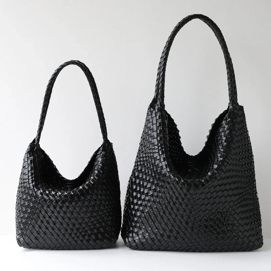 Women's Handwoven Vegan Leather Hobo Tote Bag | Intrecciato Shoulder Bag | Two Sizes | Lightweight Everyday Handbag for Women