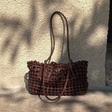Woven Leather Cutout Tote Bag | Handcrafted Full Grain Cowhide Basket Bag