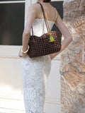 Woven Leather Cutout Tote Bag | Handcrafted Full Grain Cowhide Basket Bag