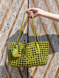 Woven Leather Cutout Tote Bag | Handcrafted Full Grain Cowhide Basket Bag