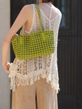 Woven Leather Cutout Tote Bag | Handcrafted Full Grain Cowhide Basket Bag