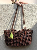 Woven Leather Cutout Tote Bag | Handcrafted Full Grain Cowhide Basket Bag