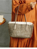 Woven Leather Cutout Tote Bag | Handcrafted Full Grain Cowhide Basket Bag