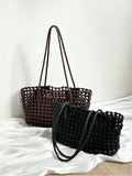 Woven Leather Cutout Tote Bag | Handcrafted Full Grain Cowhide Basket Bag