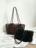 Woven Leather Cutout Tote Bag | Handcrafted Full Grain Cowhide Basket Bag