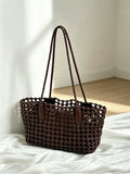 Woven Leather Cutout Tote Bag | Handcrafted Full Grain Cowhide Basket Bag