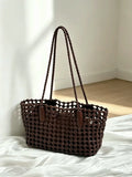 Woven Leather Cutout Tote Bag | Handcrafted Full Grain Cowhide Basket Bag