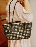 Woven Leather Cutout Tote Bag | Handcrafted Full Grain Cowhide Basket Bag