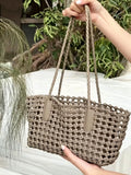 Woven Leather Cutout Tote Bag | Handcrafted Full Grain Cowhide Basket Bag