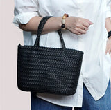 Woven Leather Purse for Women, Handmade Vintage Full Grain Leather Basket Tote, Leather Top Handle Handbag