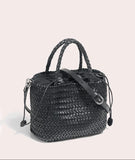 Woven Leather Purse for Women, Handmade Vintage Full Grain Leather Basket Tote, Leather Top Handle Handbag