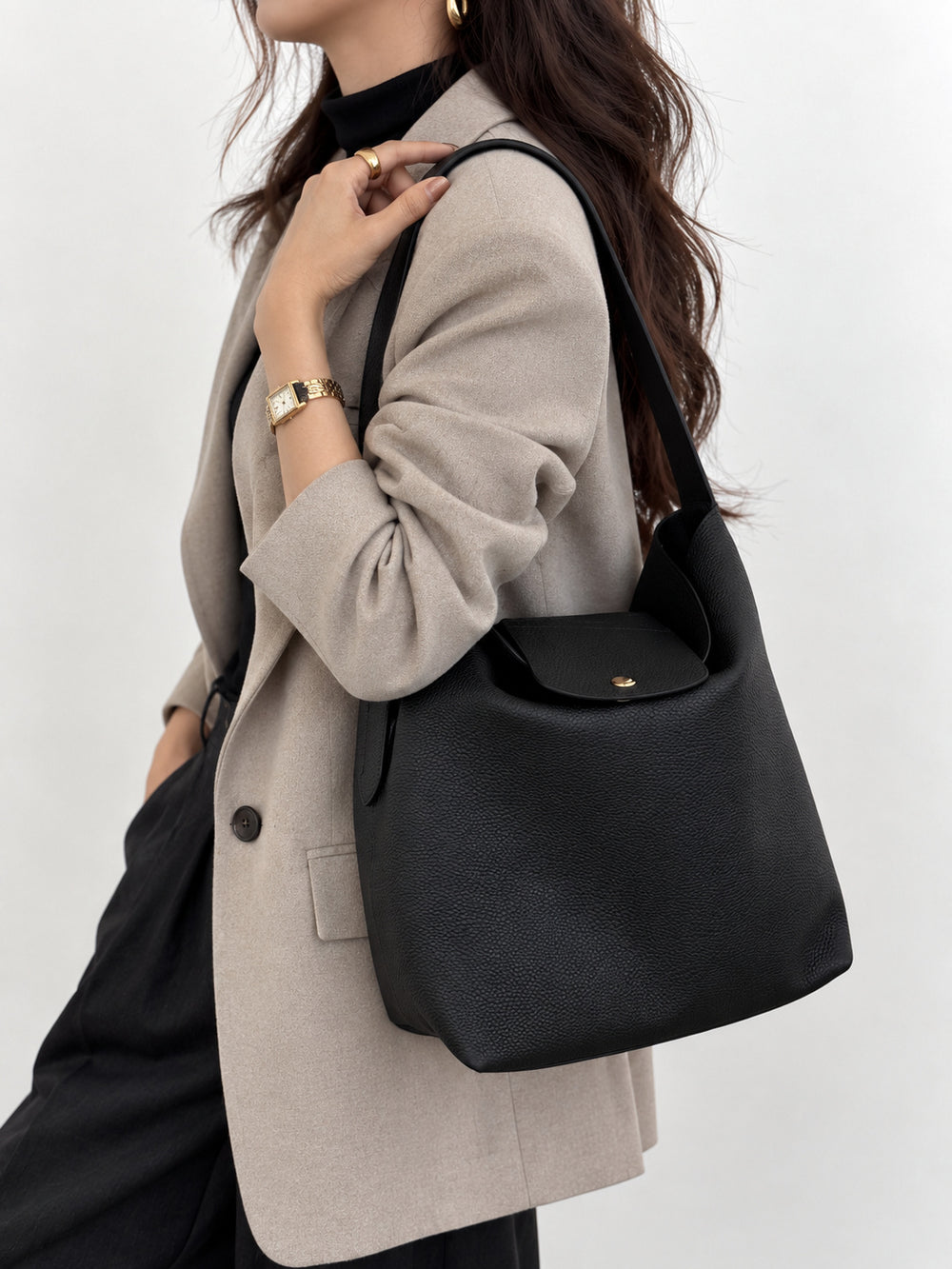 Handcrafted Top Grain Cowhide Leather Slouchy Bucket Bag | Women's Shoulder & Top-Handle Purse